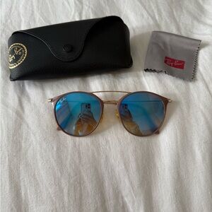 Ray-Ban Gold Frame Sunglasses with Blue Lenses